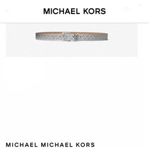 Michael Kors Logo-Print Silver & Black Metallic Designer Size Large Belt